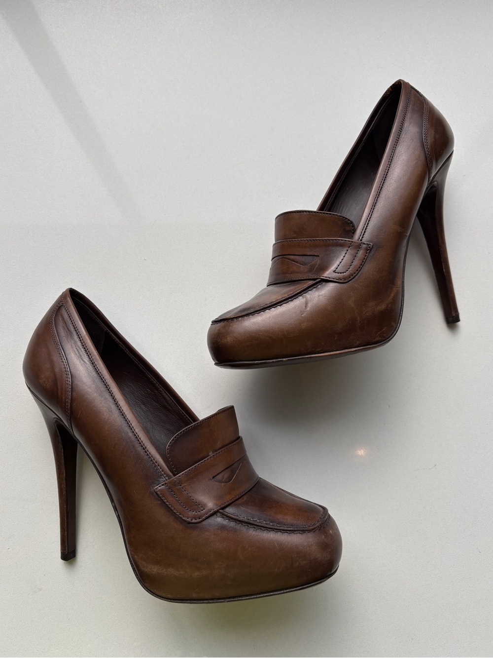 Celeb Owned Brown Tall Platform Loafer Pump